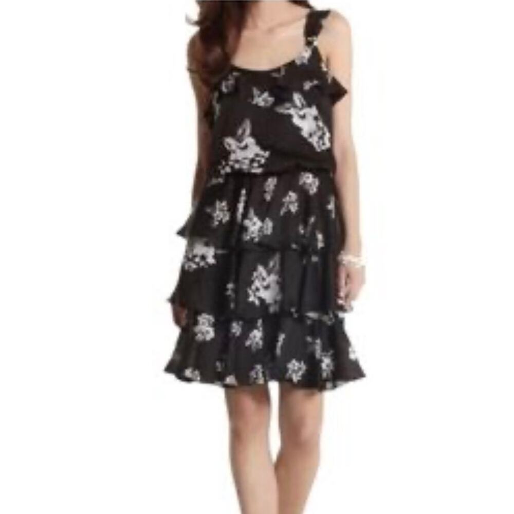 White House Black Market Floral Layered Sleeveless Dress Size 8 Black Cream